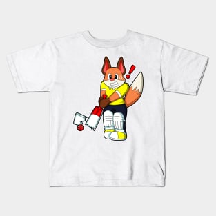 Fox as Batsman with Cricket bat Kids T-Shirt